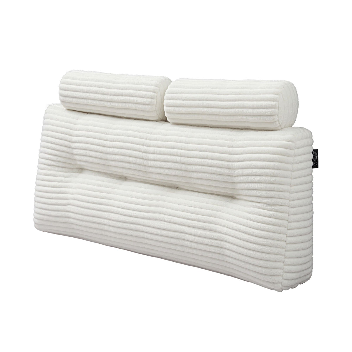 Giselle wedge pillow headboard with non-flattening shredded foam core, perfect for dorm reading or sofa lap desk, 330g corduroy cover, side pockets, Double