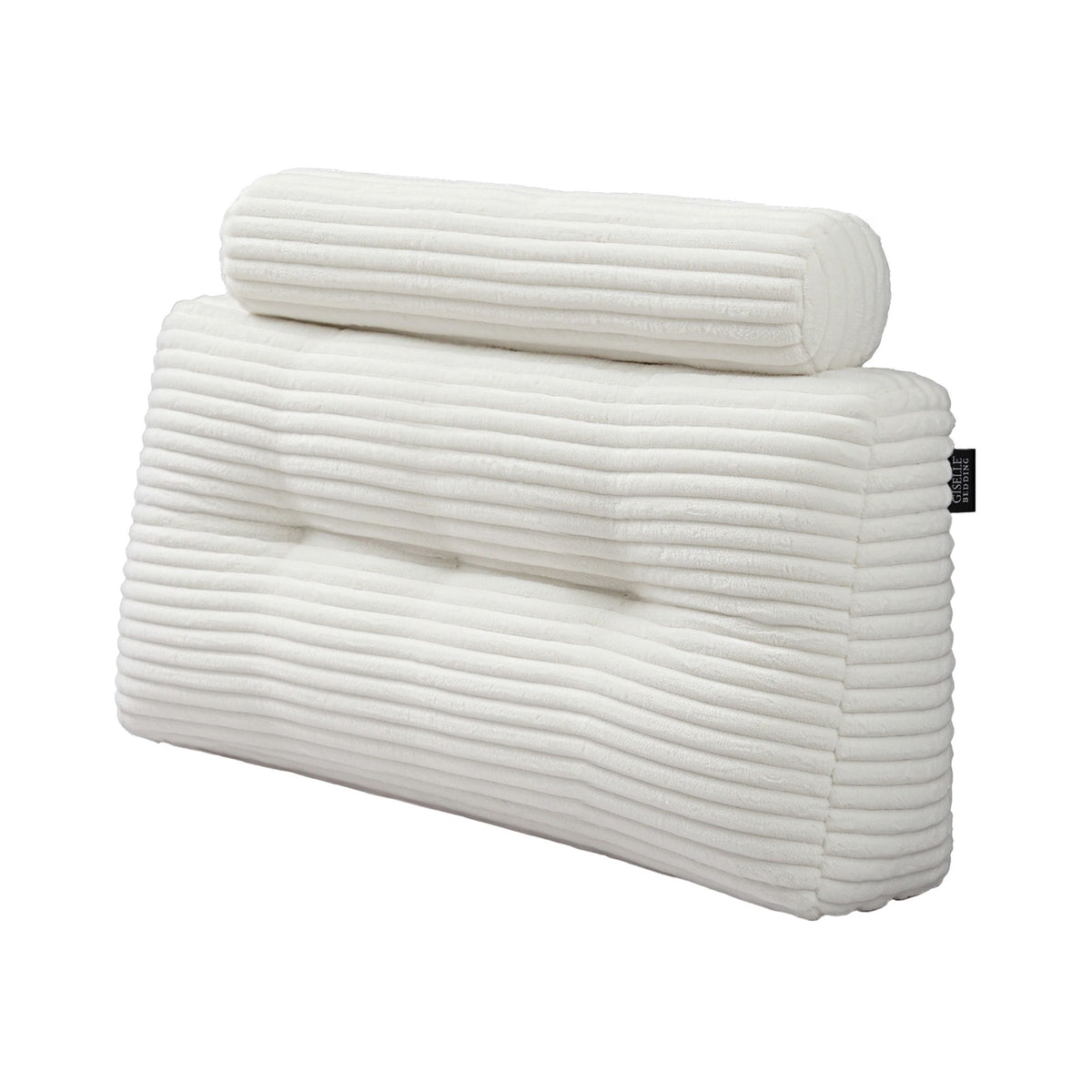 Giselle wedge pillow headboard with non-flattening shredded foam core, perfect for dorm reading or sofa lap desk, 330g corduroy cover, side pockets, King Single
