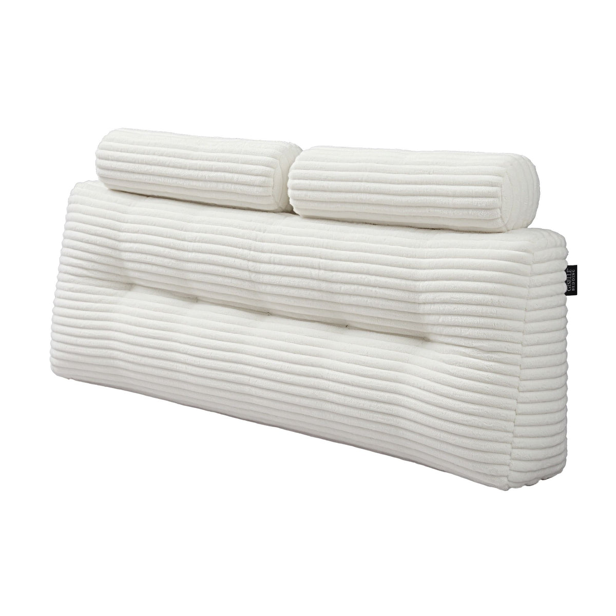 Giselle wedge pillow headboard with non-flattening shredded foam core, perfect for dorm reading or sofa lap desk, 330g corduroy cover, side pockets, Queen