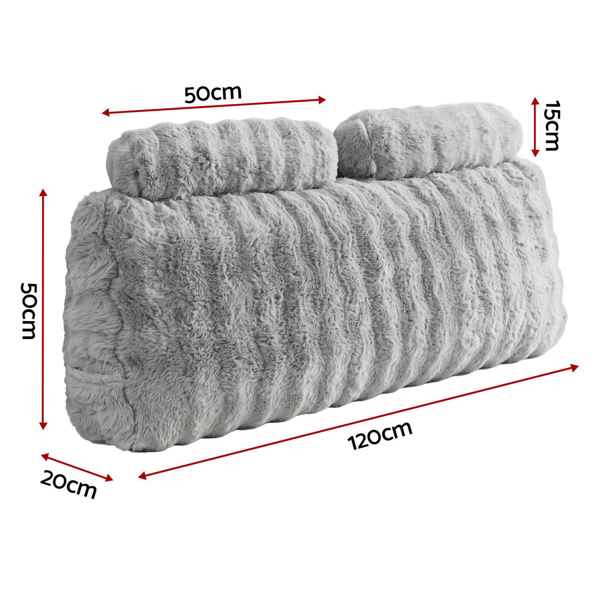 Giselle Wedge Pillow Headboard, Easy Wash Zipper Cover & Anti-Flat Foam, Couch Lumbar Support for Dorm Readers, 340g Faux Rabbit Fur with Dual Pockets, Double
