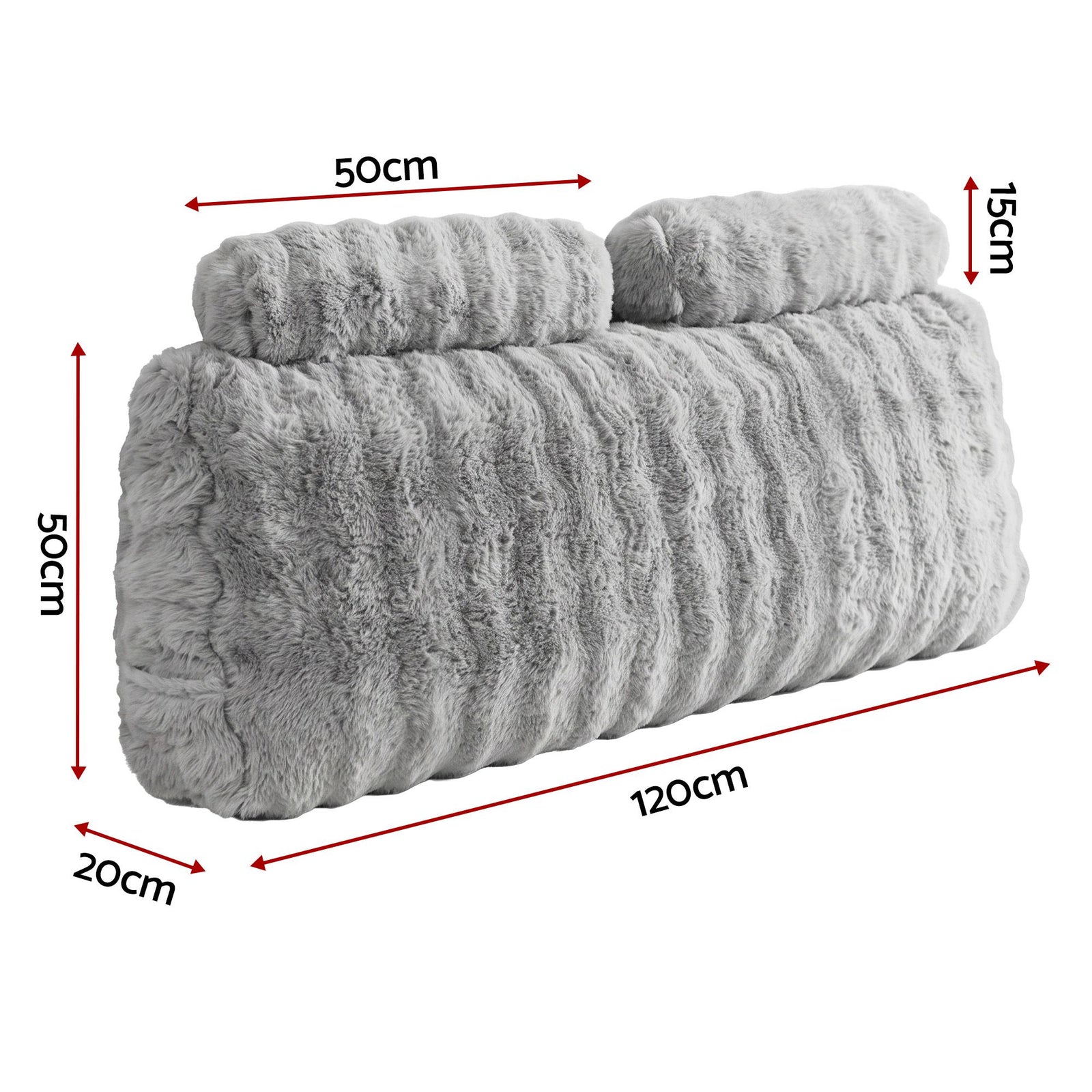 Giselle Wedge Pillow Headboard, Easy Wash Zipper Cover & Anti-Flat Foam, Couch Lumbar Support for Dorm Readers, 340g Faux Rabbit Fur with Dual Pockets, Double