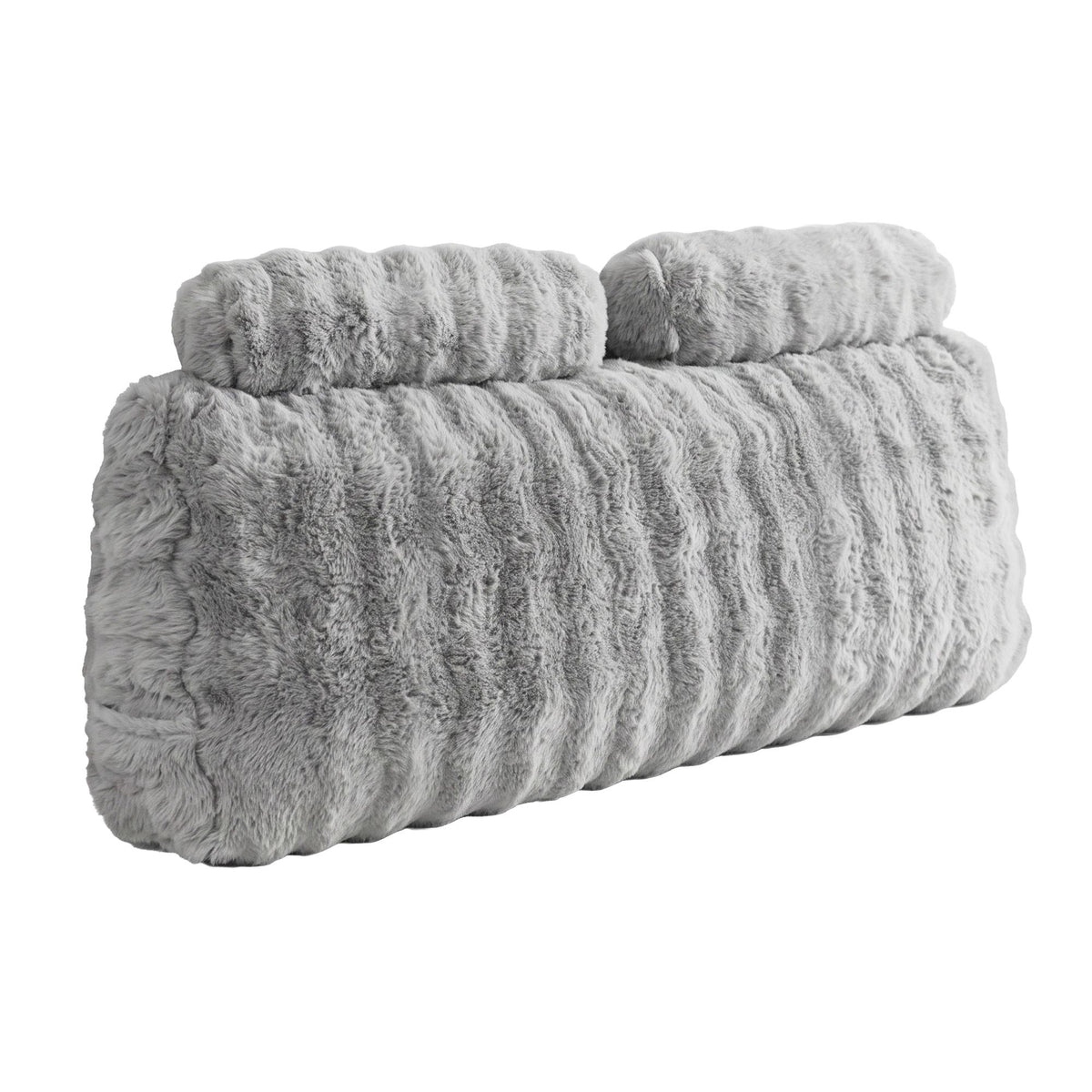 Giselle Wedge Pillow Headboard, Easy Wash Zipper Cover & Anti-Flat Foam, Couch Lumbar Support for Dorm Readers, 340g Faux Rabbit Fur with Dual Pockets, Double