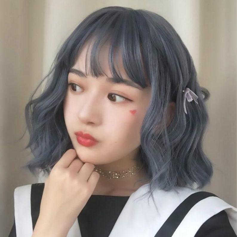 Women Short Curls Hair Wig - Gray Blue-1915196513013862401