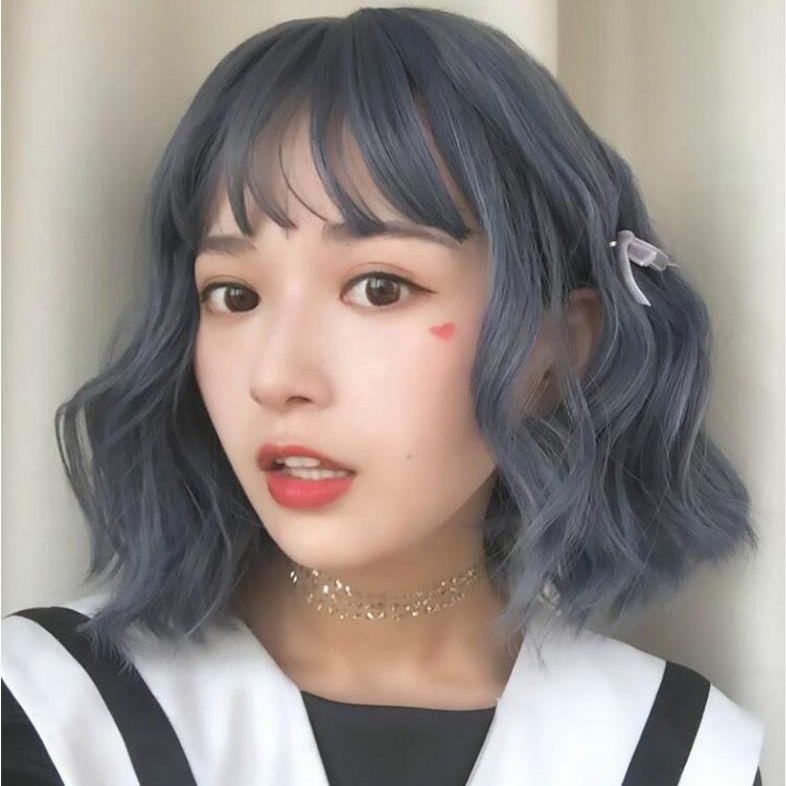 Women Short Curls Hair Wig - Gray Blue-1915196513013862403