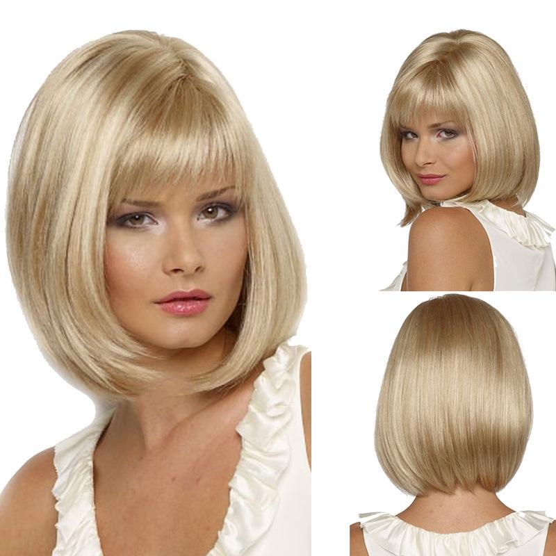 Short Bob Wig In Champagne Gold For Women-1915196564834488323