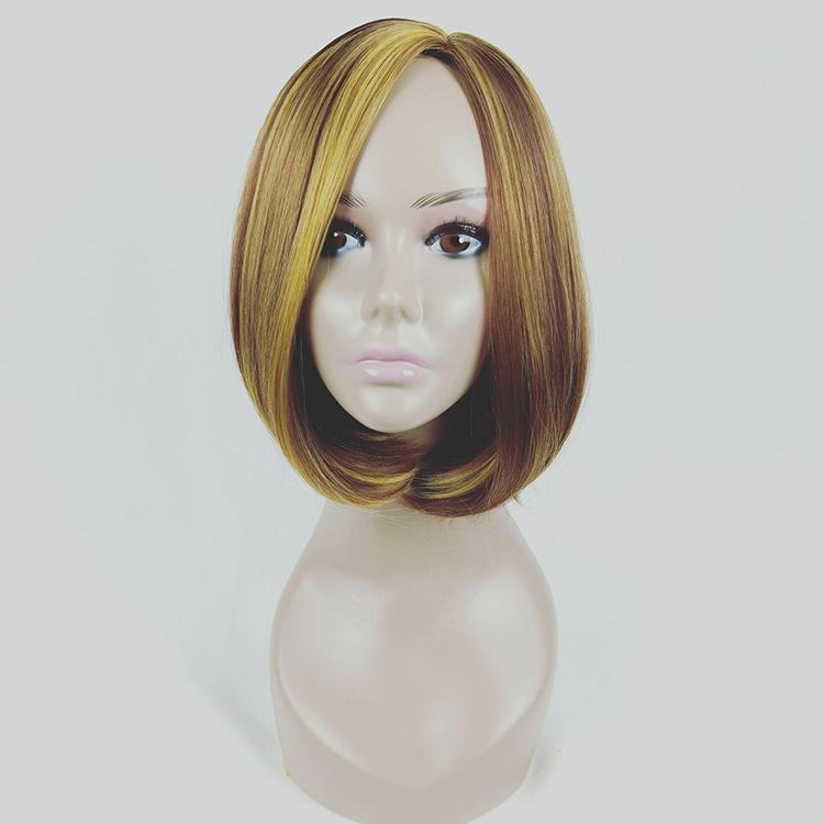 Women Gold Linen Bob Wig-1915196977558196225