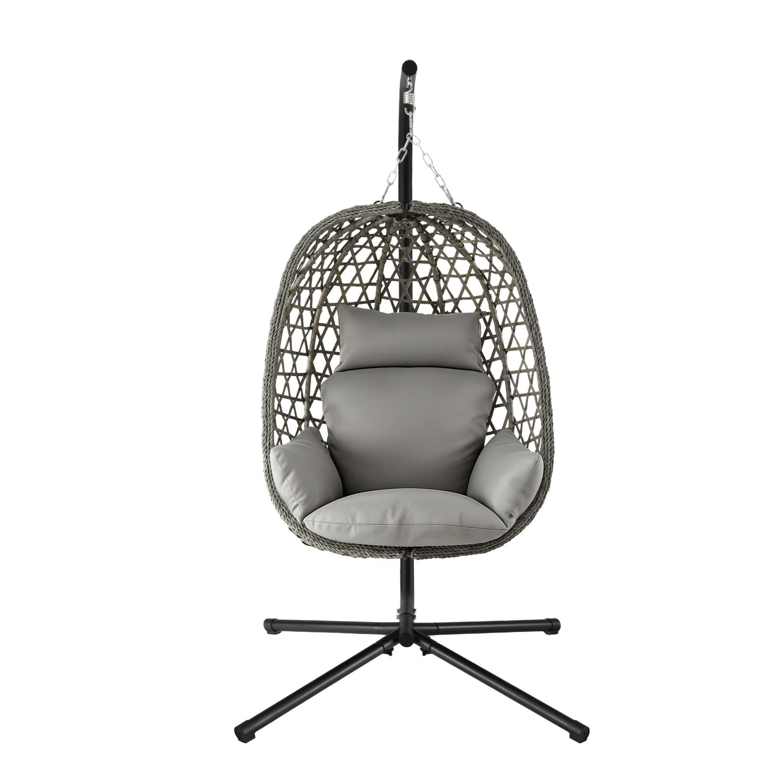 Gardeon Outdoor Swing Chair with Stand Cushion Rattan Furniture Grey