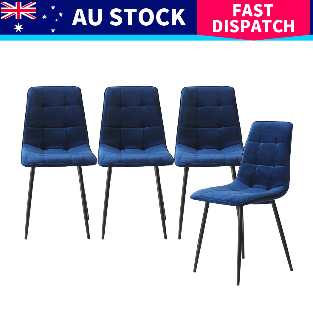 Levede 4x Dining Chairs Kitchen Velvet Blue-1973193557619642376