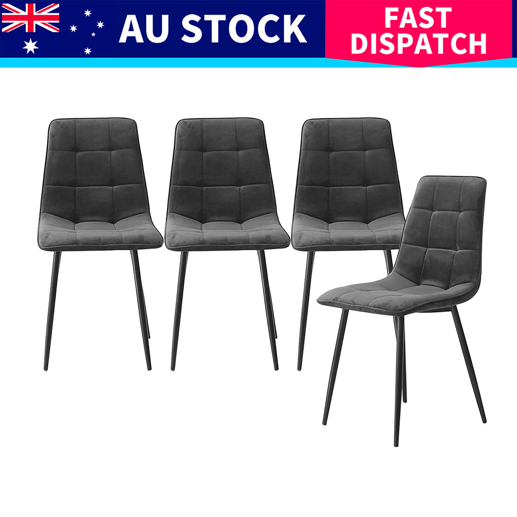 Levede 8x Dining Chairs Kitchen Velvet Grey-1973193557816774664