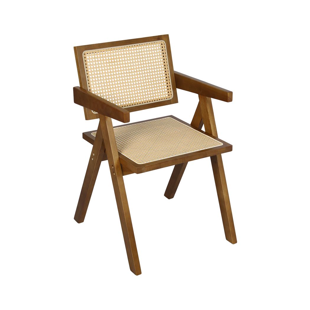 Levede 4x Walnut Wicker Armchair Dining Chair-1973193565504933896