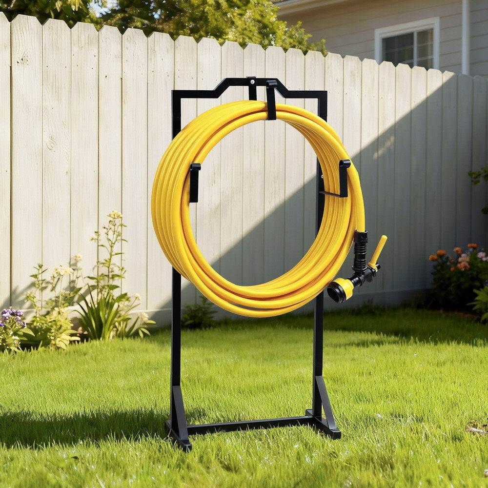 Green Fingers Garden Hose Holder Metal Portable Freestanding Hose Stand 4 Spikes Black