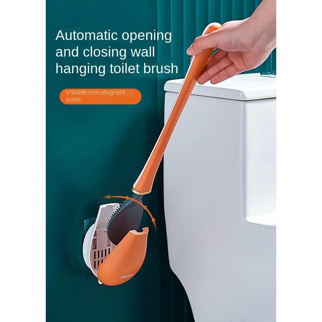Anyhouz Toilet Brush Green Silicone Wall-Mounted Soft Bristles Brushes Set Toilet  Accessories with Holder Cleaning Bathroom Tool