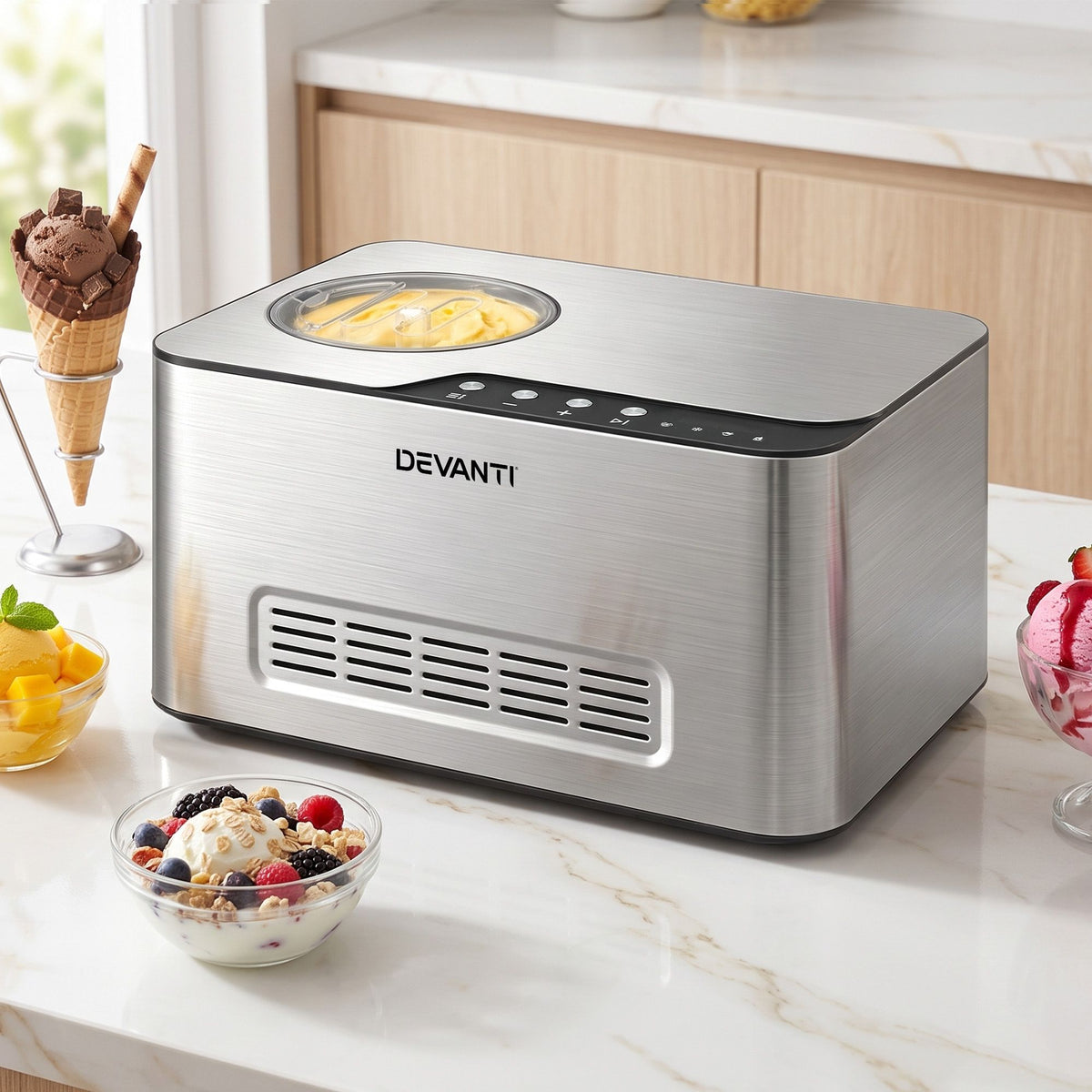 Devanti 2L 2-in-1 Ice Cream &amp; Yogurt Maker Machine No Pre-Freezing Homemade Gelato Sorbet