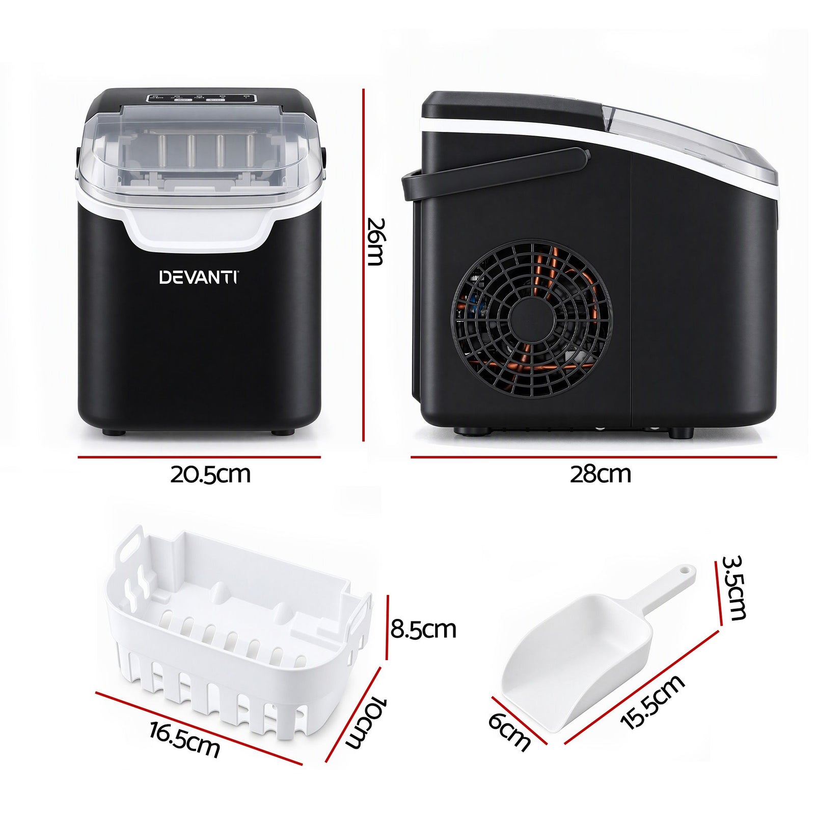Devanti Ice Maker Ice Compact 12KG/24H Countertop Machine for Home