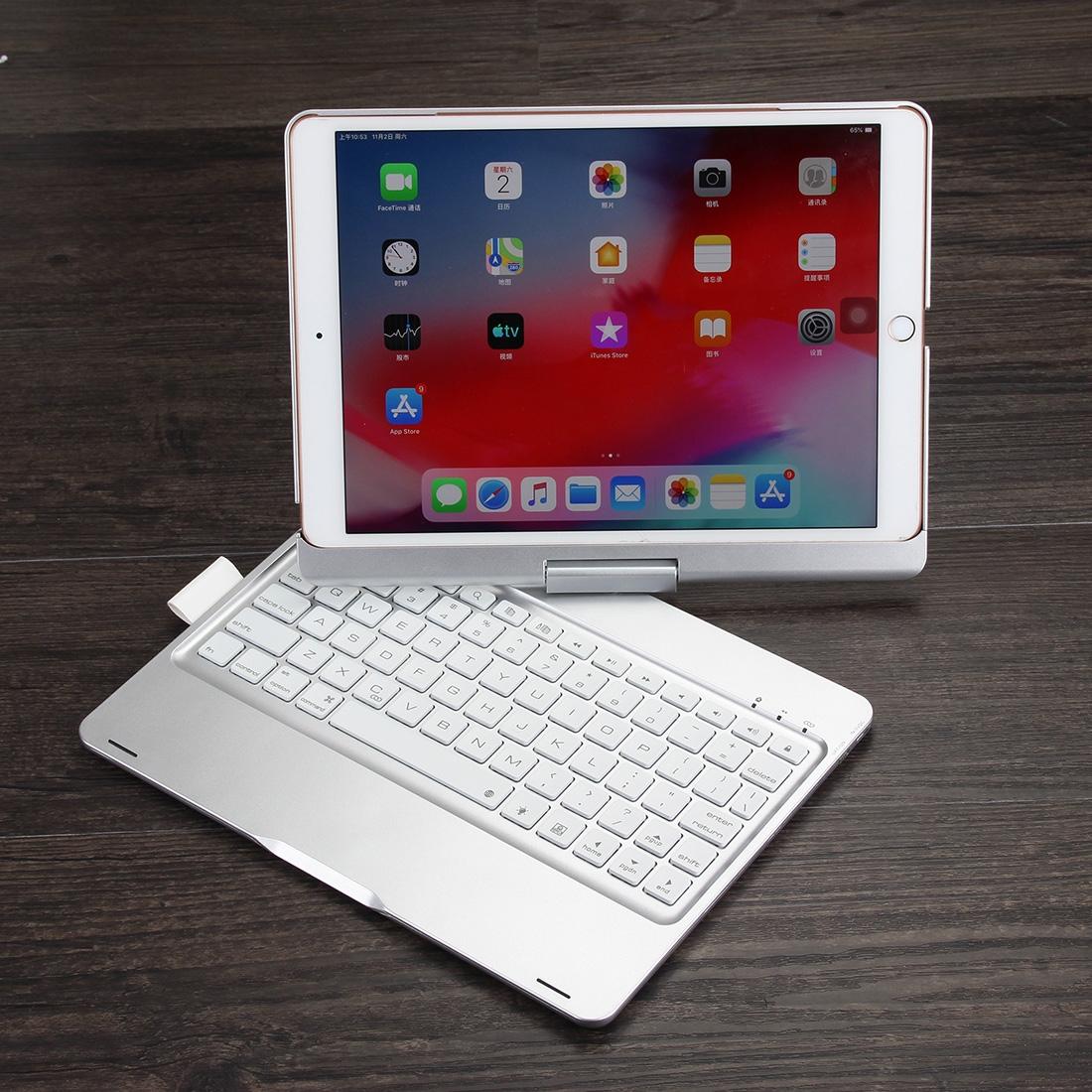Rotatable Bluetooth Keyboard Leather Case For Ipad 10.2 With Backlit Pen Slot - Silver-1915196596543426566
