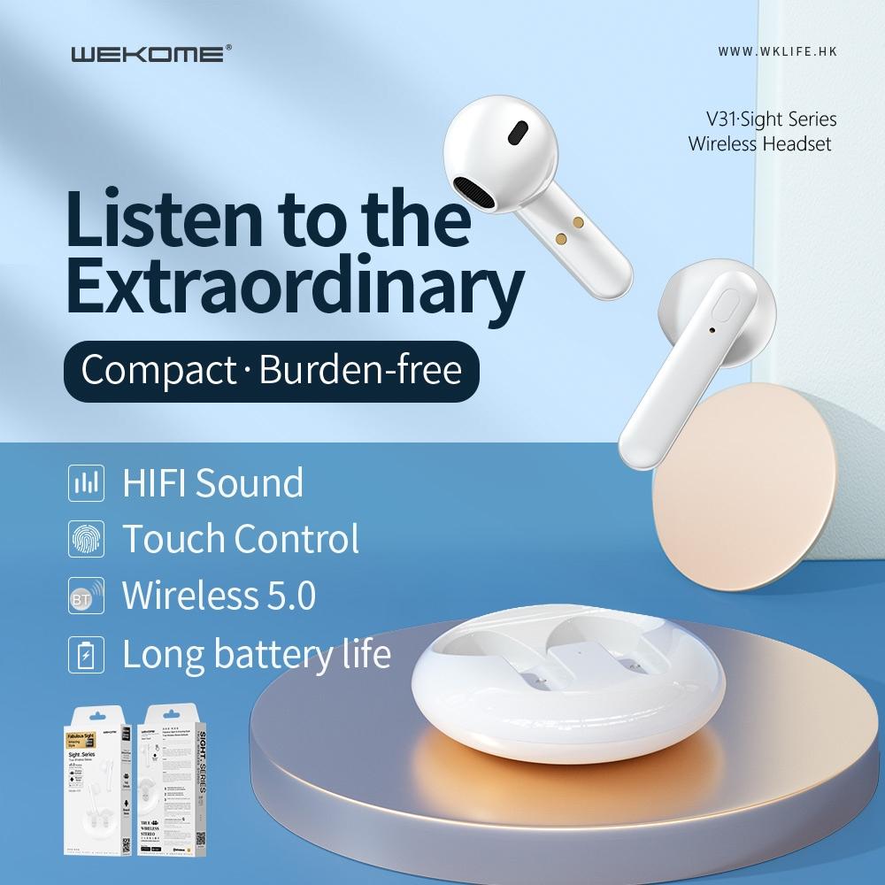 Wireless Stereo Bluetooth Earphones - V31 Sight Series White-1915196637916041218