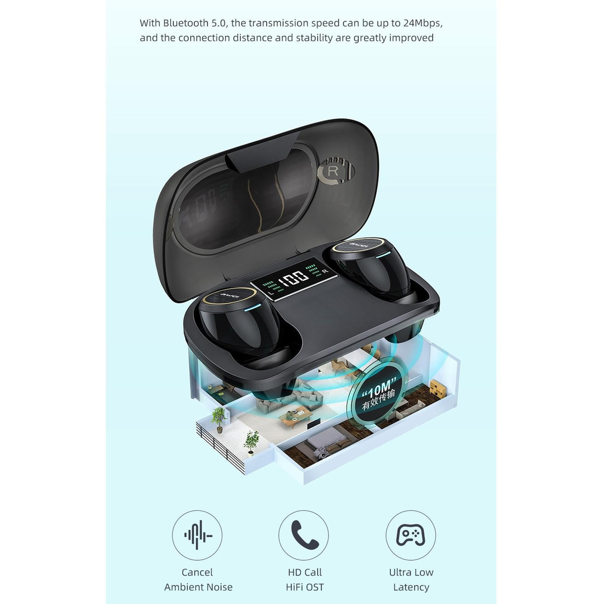Wireless Active Noise Reduction Earphones - Black-1915196709240180740