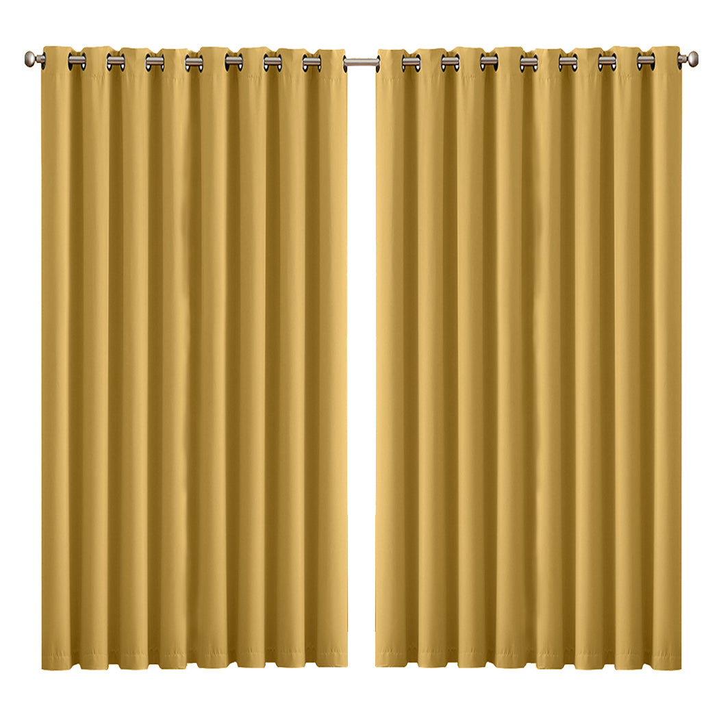 2x Blockout Curtains Panels 3 Layers Mustard CD1003-300X230-GY-1919892933180526592