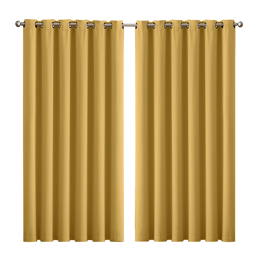 2x Blockout Curtains Panels 3 Layers Mustard-1919892931800600576