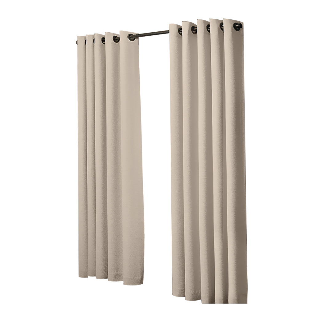 2x Blockout Curtains Panels 3 Layers Beige-1910113270048624641