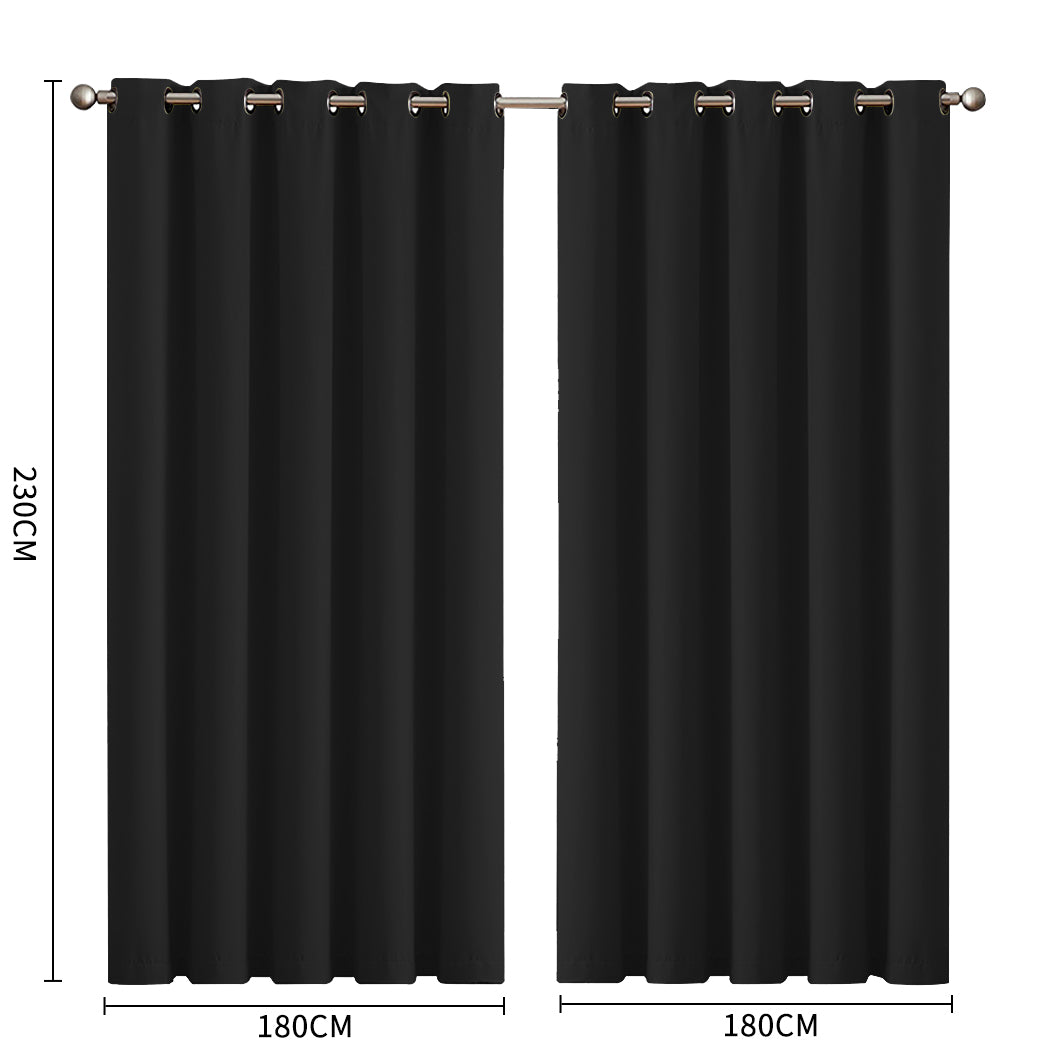 2x Blockout Curtains Panels 3 Layers Black-1910113270224785409