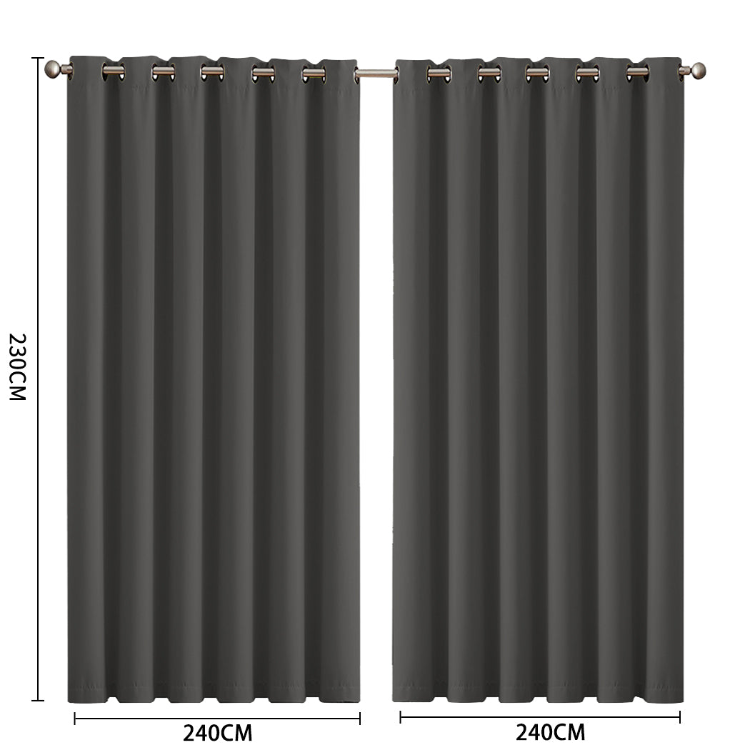 2x Blockout Curtains Panels 3 Layers Charcoal-1954802972563214337