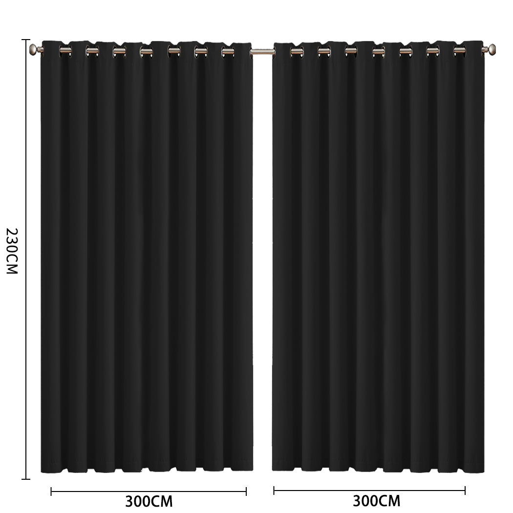 2x Blockout Curtains Panels 3 Layers Black CD1003-300X230-GY-1919892932299722754