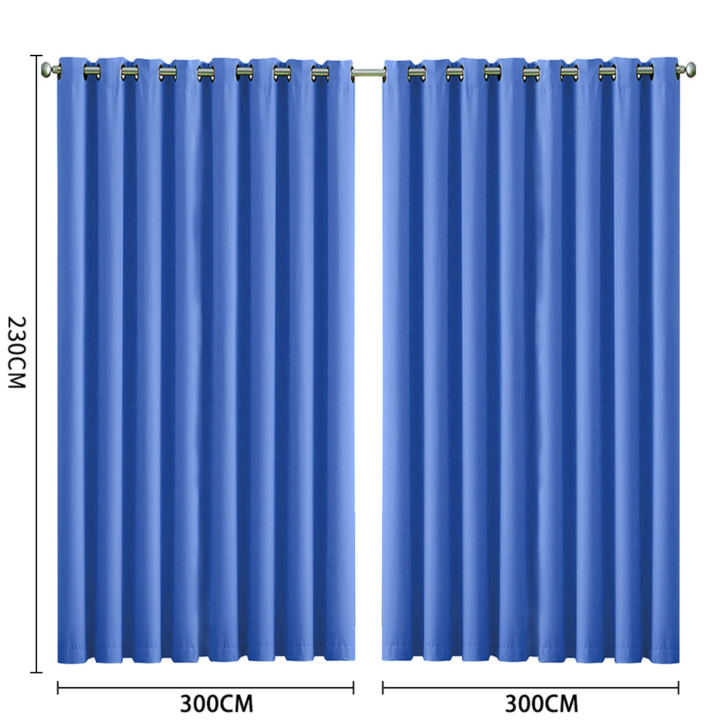 2x Blockout Curtains Panels 3 Layers Blue CD1003-300X230-GY-1919892932463300610
