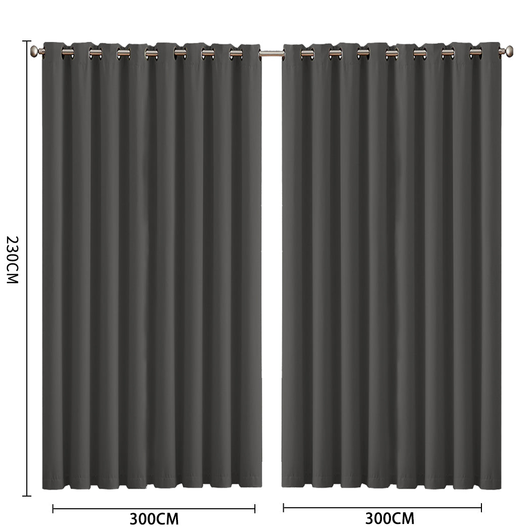 2x Blockout Curtains Panels 3 Layers Charcoal CD1003-300X230-GY-1919892932689793026