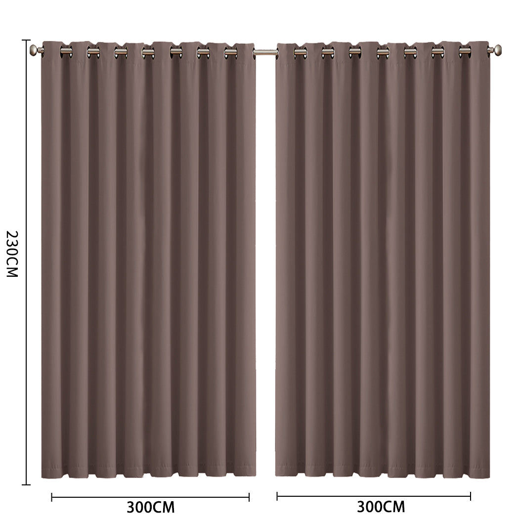 2x Blockout Curtains Panels 3 Layers Taupe CD1003-300X230-GY-1919892933356687362