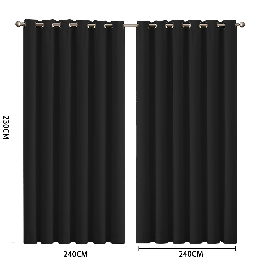 2x Blockout Curtains Panels 3 Layers Black-1954802972357693442