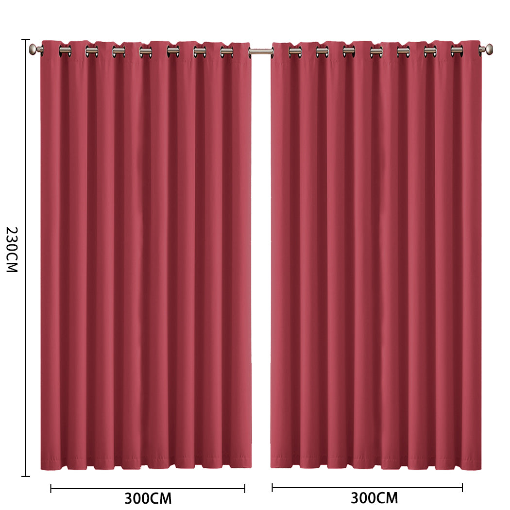 2x Blockout Curtains Panels 3 Layers Burgundy CD1003-300X230-GY-1919892933516070914