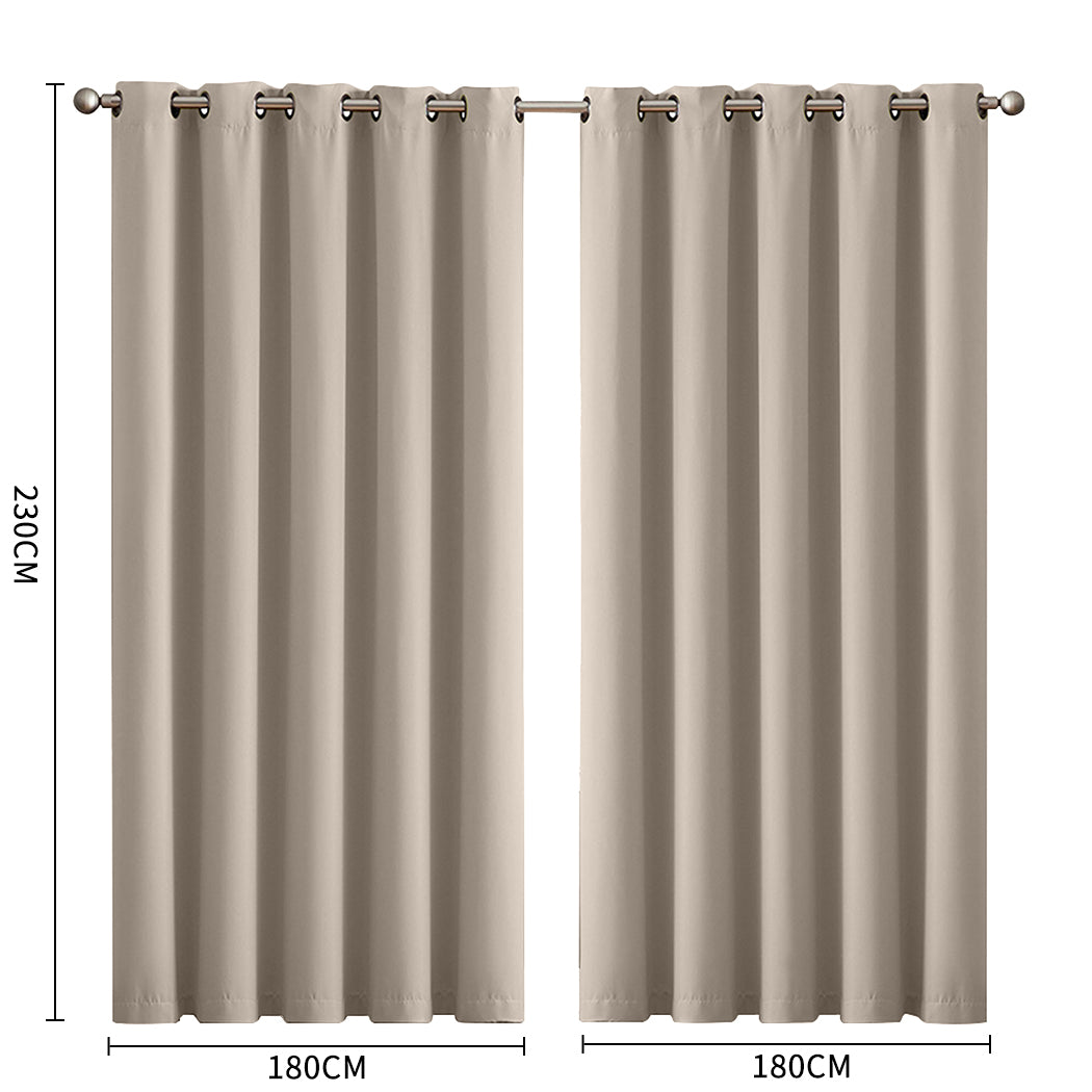 2x Blockout Curtains Panels 3 Layers Beige-1910113270048624641