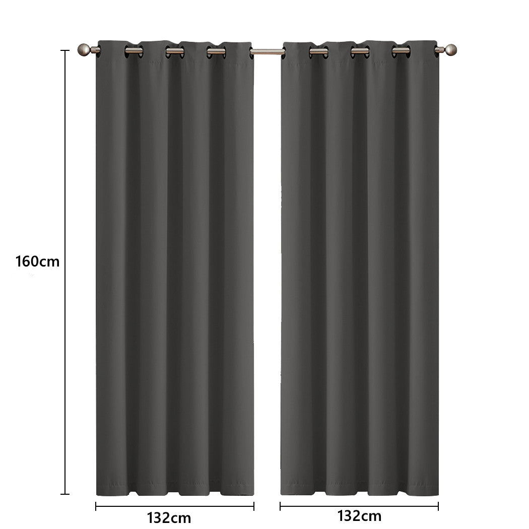 2x Blockout Curtains Panels 3 Layers Charcoal-1954802970172461057