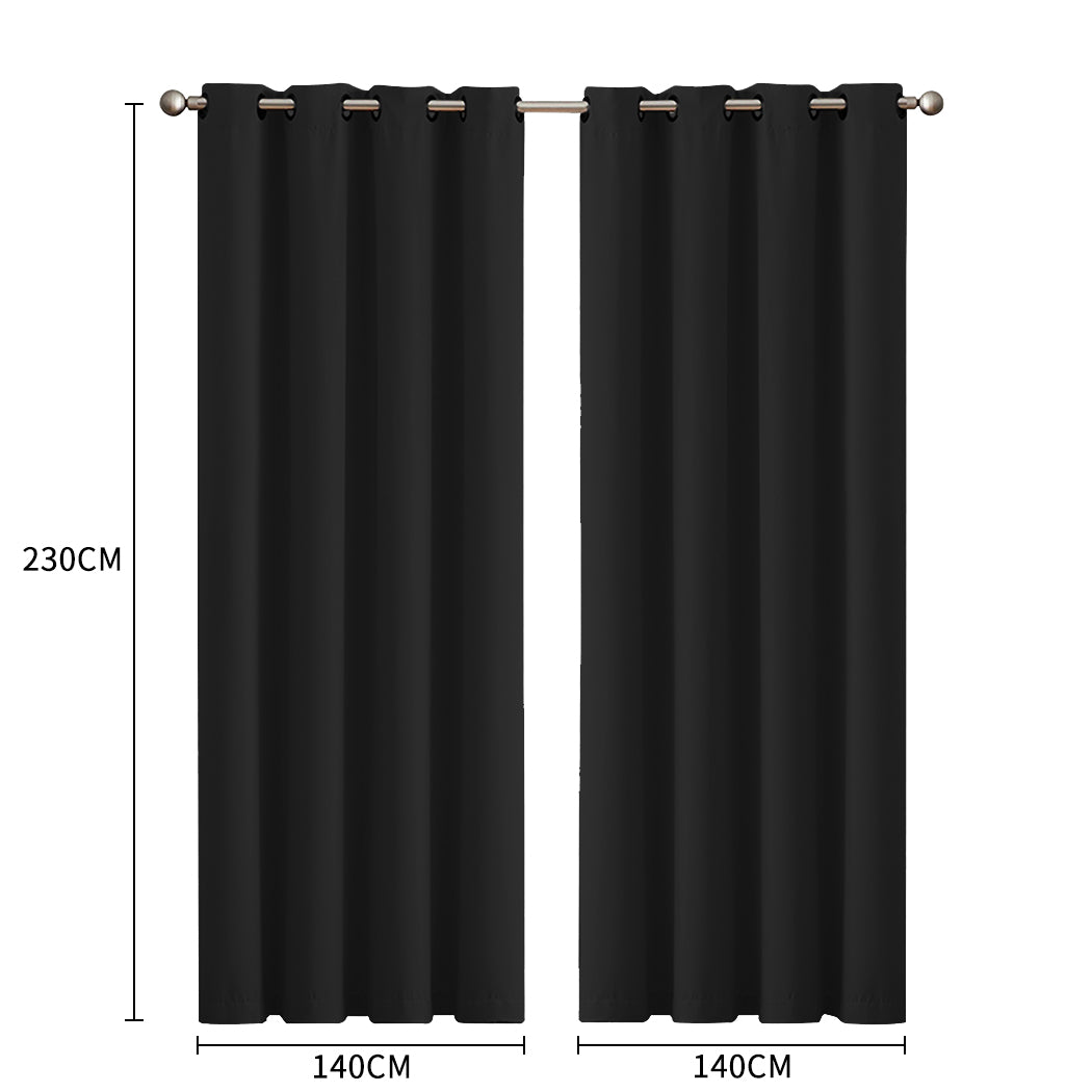 2x Blockout Curtains Panels 3 Layers Black-1910113268014387202
