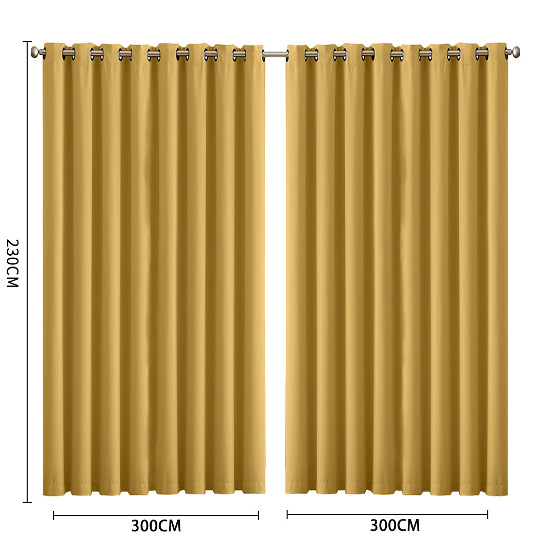 2x Blockout Curtains Panels 3 Layers Mustard CD1003-300X230-GY-1919892933180526594