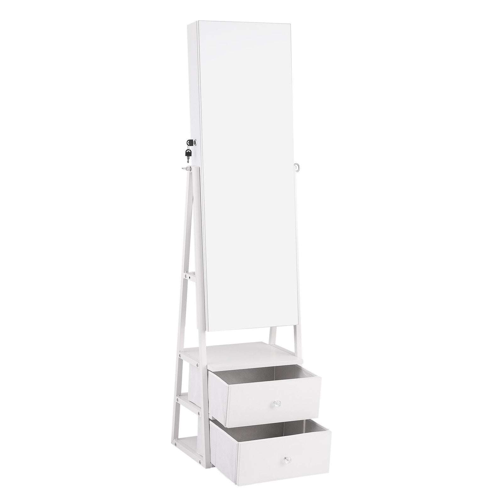 Artiss Lockable Jewelry Armoire with Mirror, Freestanding Organizer Cabinet with Drawers, White