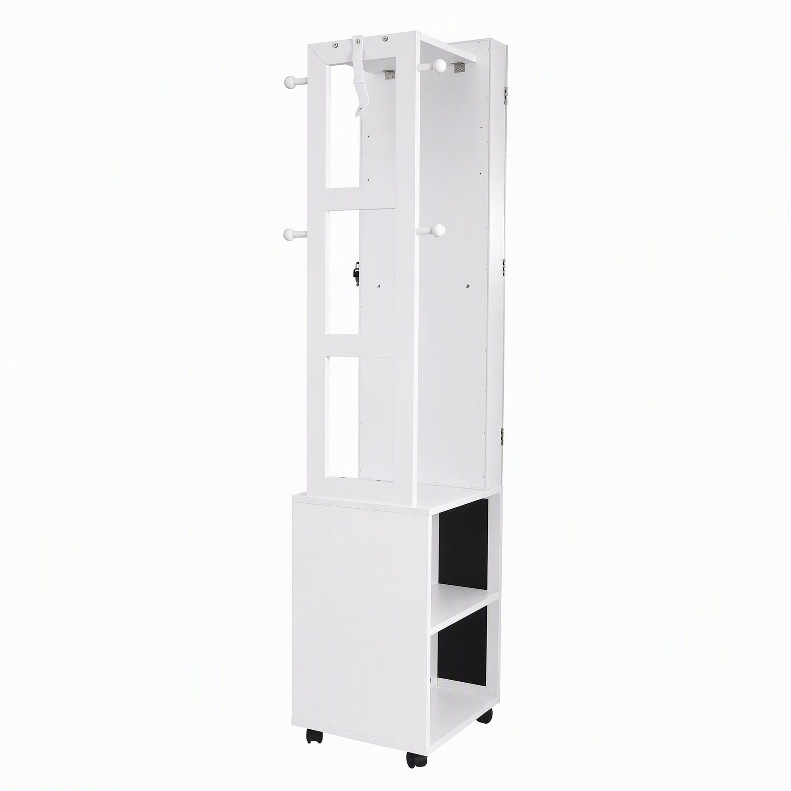 Artiss Lockable Jewellery Cabinet, Mobile Frameless Mirror, White