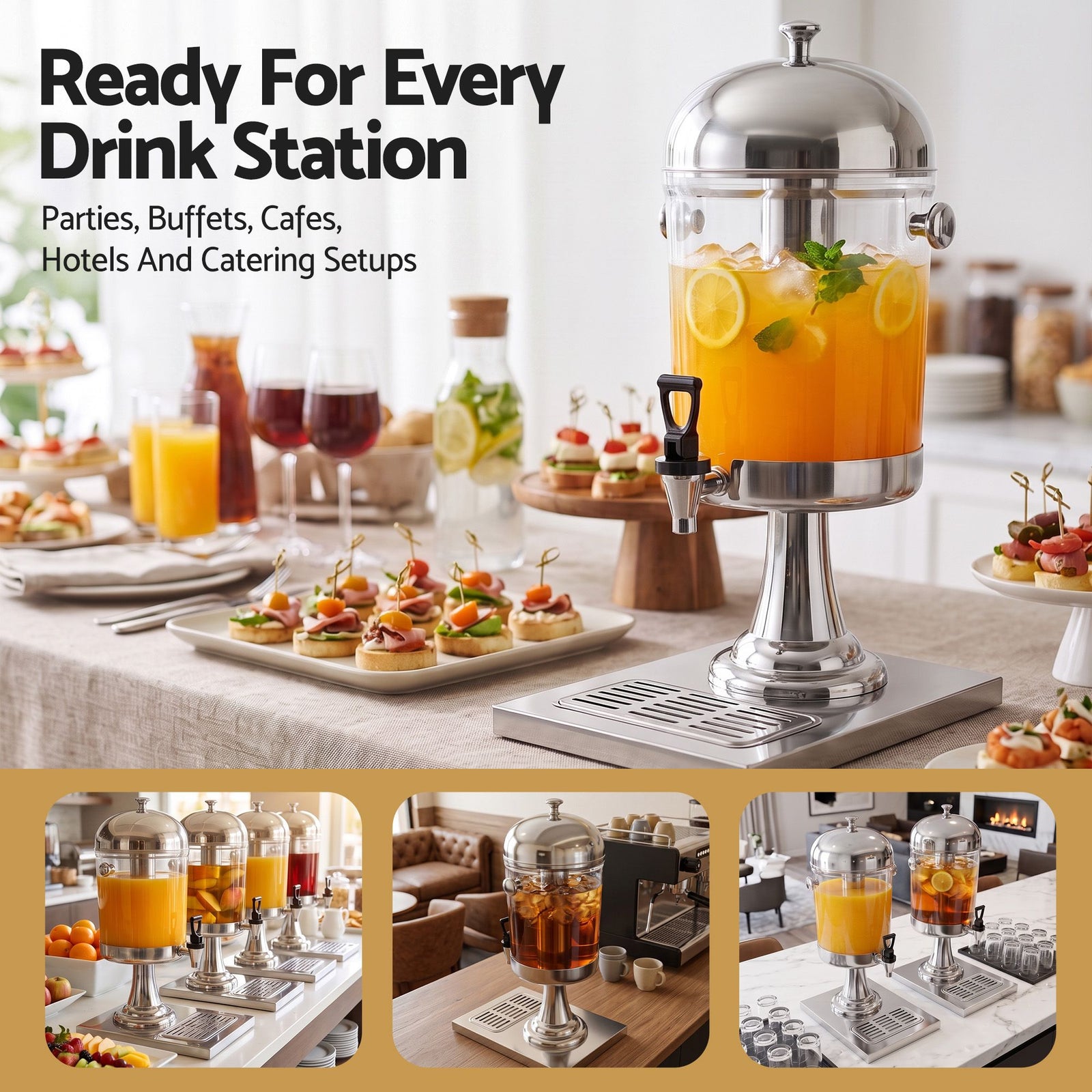 5-Star Chef 8L Beverage Juice Dispenser Tap Ice Tube Single Drip Tray