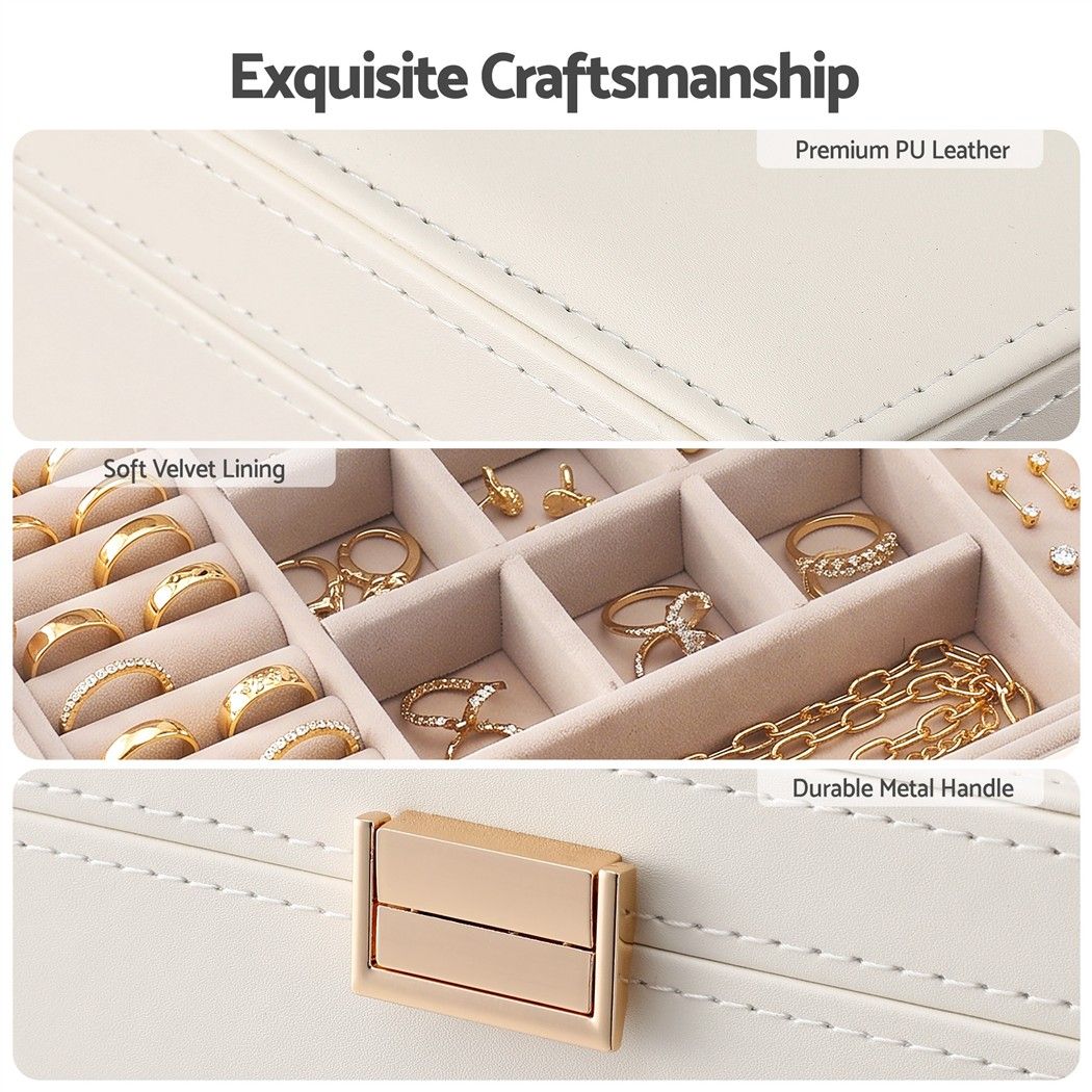 Embellir Jewellery Box 2 Layer Storage Organiser Leather Display White
