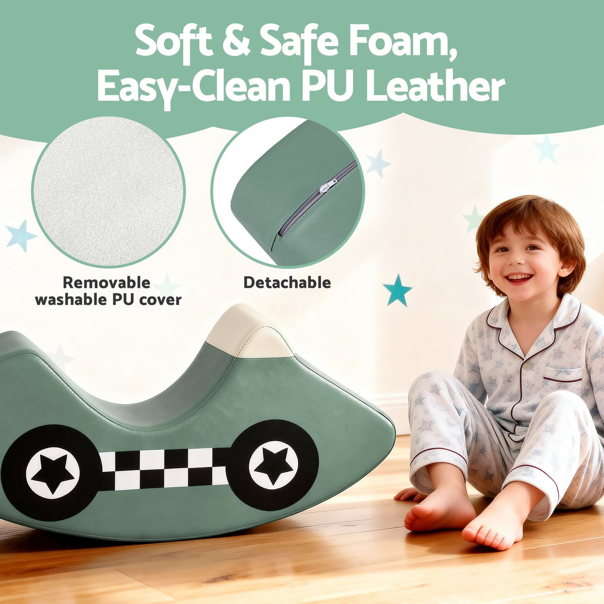 Kids Climbing Blocks Foam Toddler Playset Soft Indoor Climbing Toy Rocker Green