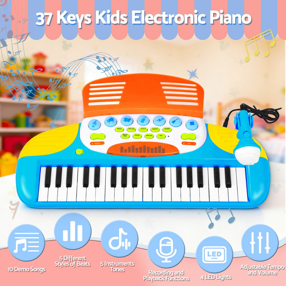 Keezi Kids Piano Keyboard 37 Keys Electronic Musical Instrument Set w/ Stool Microphone