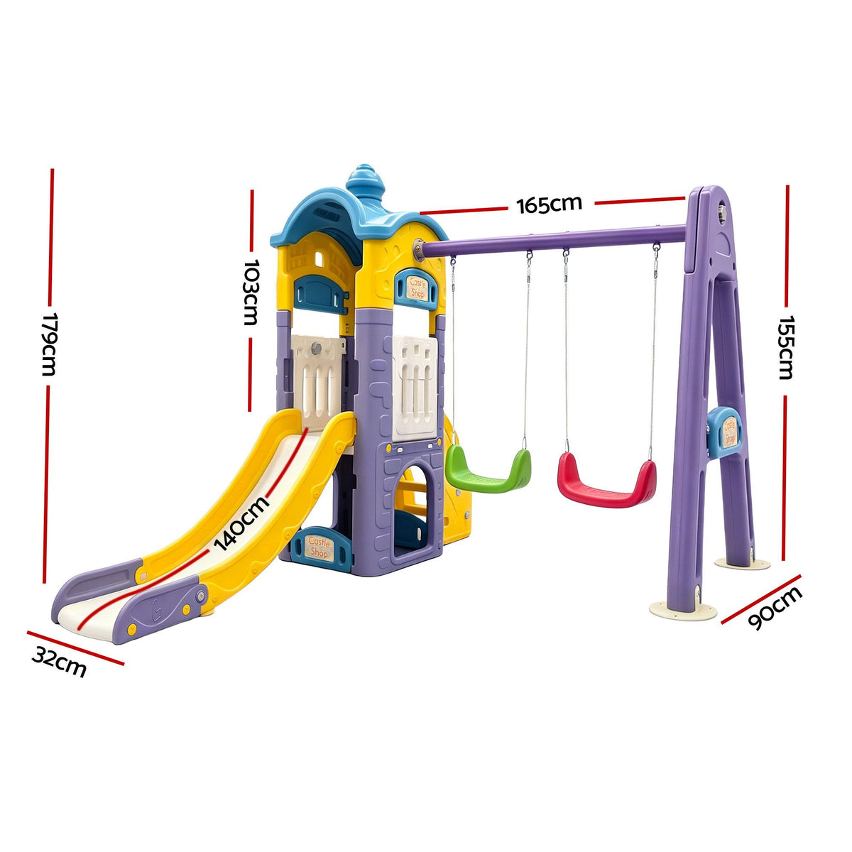 Keezi Kids 4-in-1 Slide Swing Set Double Swing Basketball Hoop Playhouse