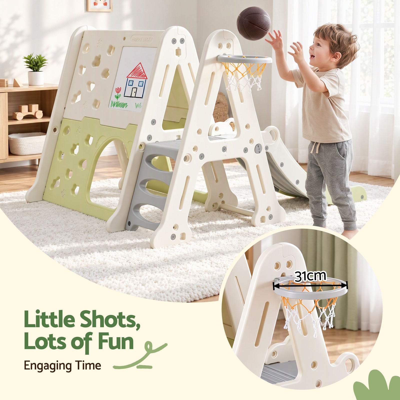 Keezi 5-in-1 Kids Slide Climbing Frame Basketball Hoop Play Set Blocks 3+