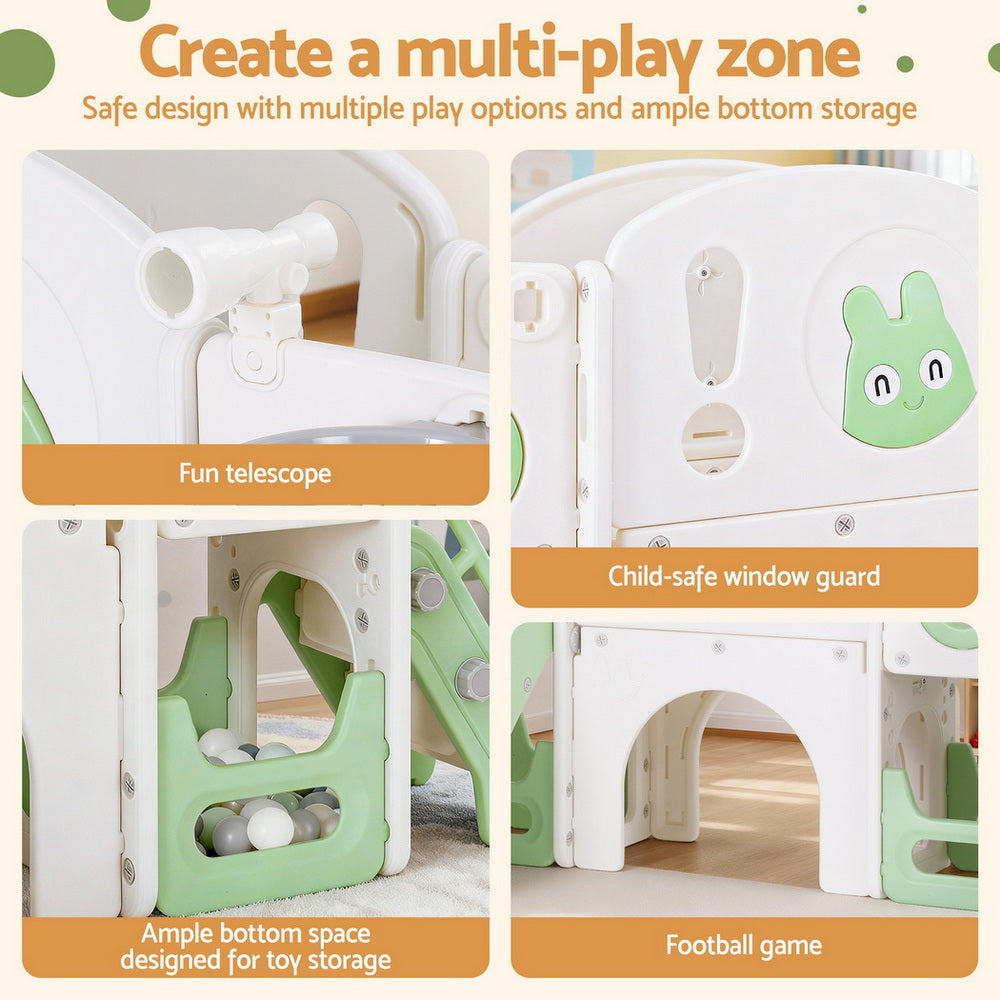 Keezi Kids Slide Swing Set Basketball Hoop Ring Football Outdoor Toys 140cm Green