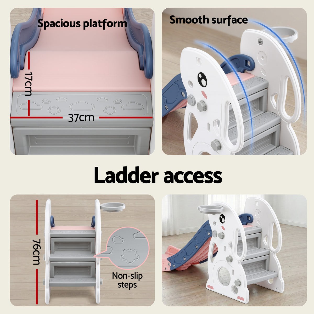 Keezi Kids Slide Set Basketball Hoop Ring Outdoor Playground Toy Rabbit 147cm