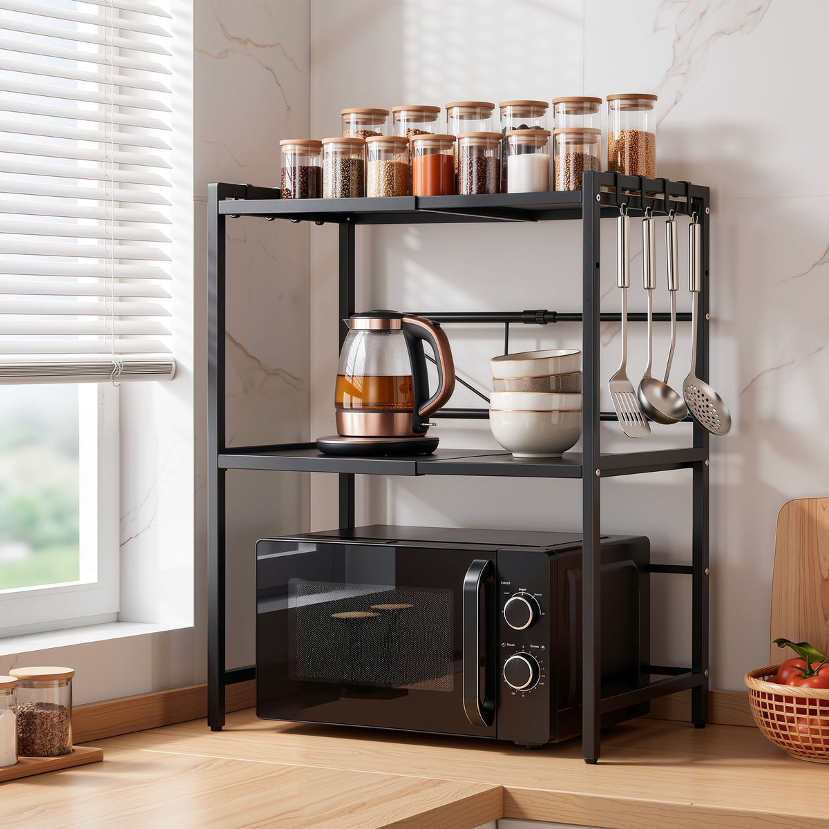 Artiss Kitchen Bakers Rack 40-60CMX78CM Metal Microwave Stand Black