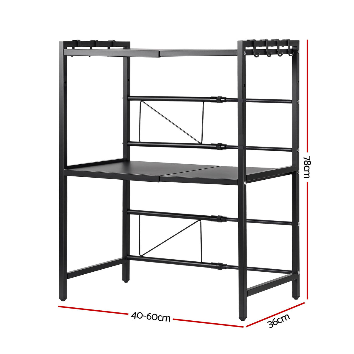 Artiss Kitchen Bakers Rack 40-60CMX78CM Metal Microwave Stand Black