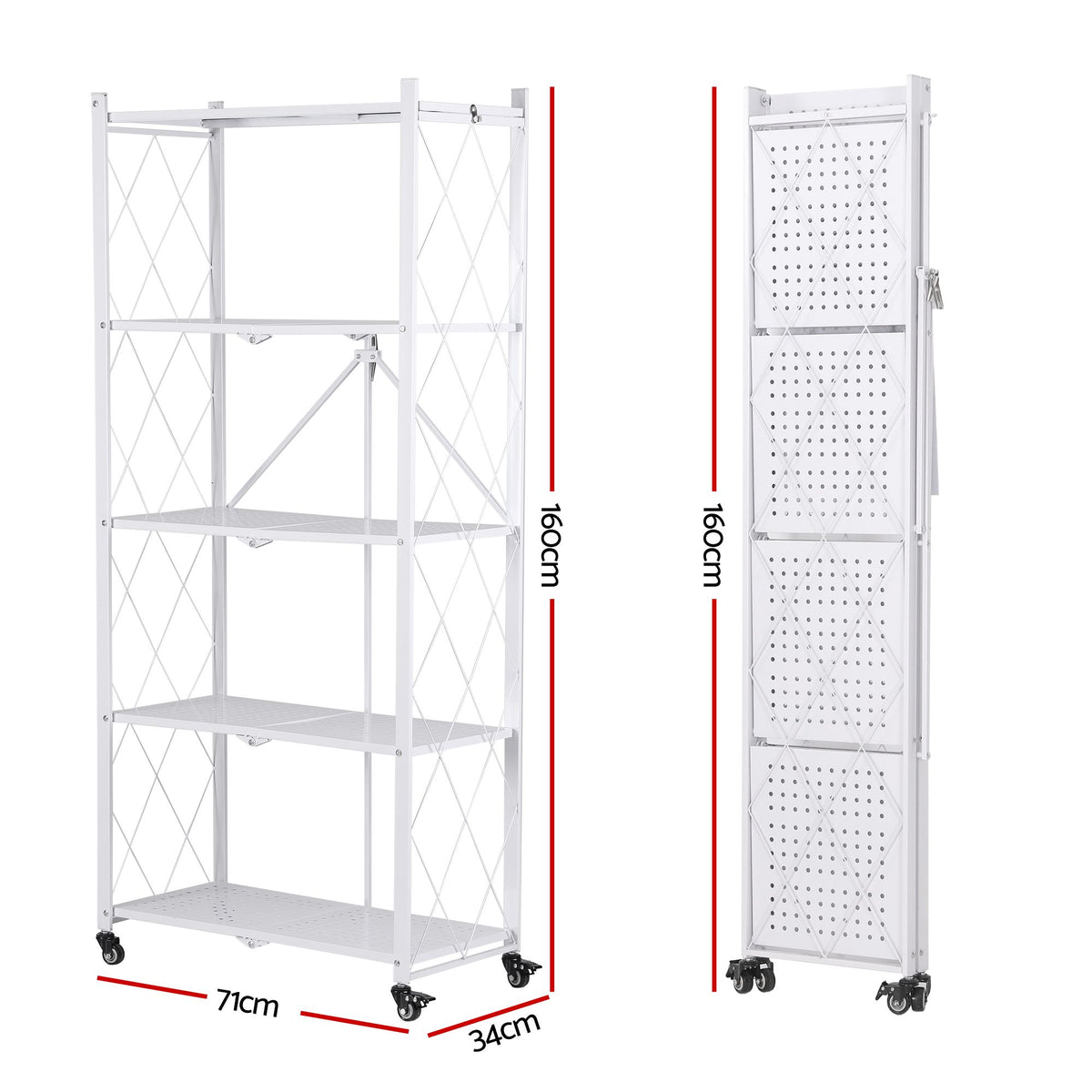 Artiss 5-Tier Foldable Kitchen Bakers Rack 71x160cm Microwave Stand White