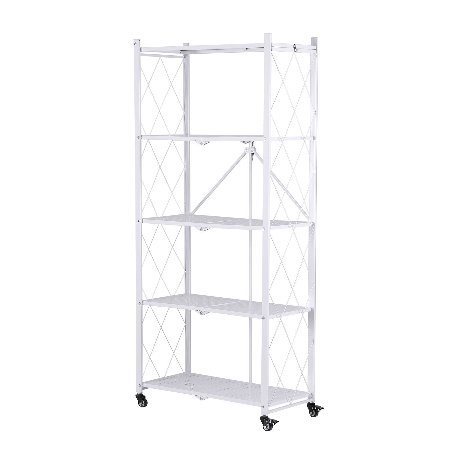 Artiss 5-Tier Foldable Kitchen Bakers Rack 71x160cm Microwave Stand White
